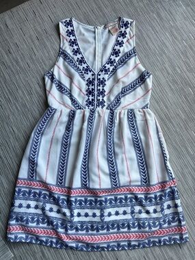 Flying Tomato White Sundress with Navy & Red Embroidery
